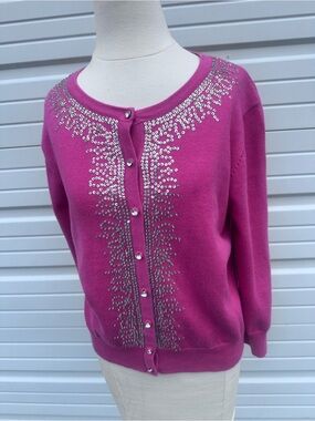 Marisa Christina Fuchsia Rhinestone-Embellished Cardigan
